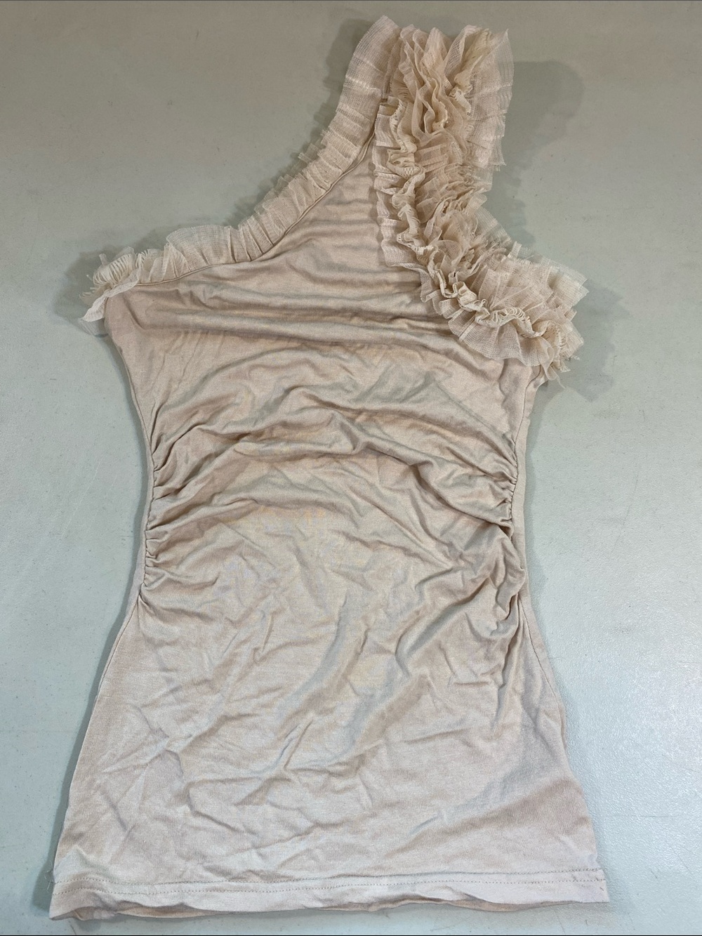 Forever 21 One-Shoulder Ruffle Tank Top in Light Beige